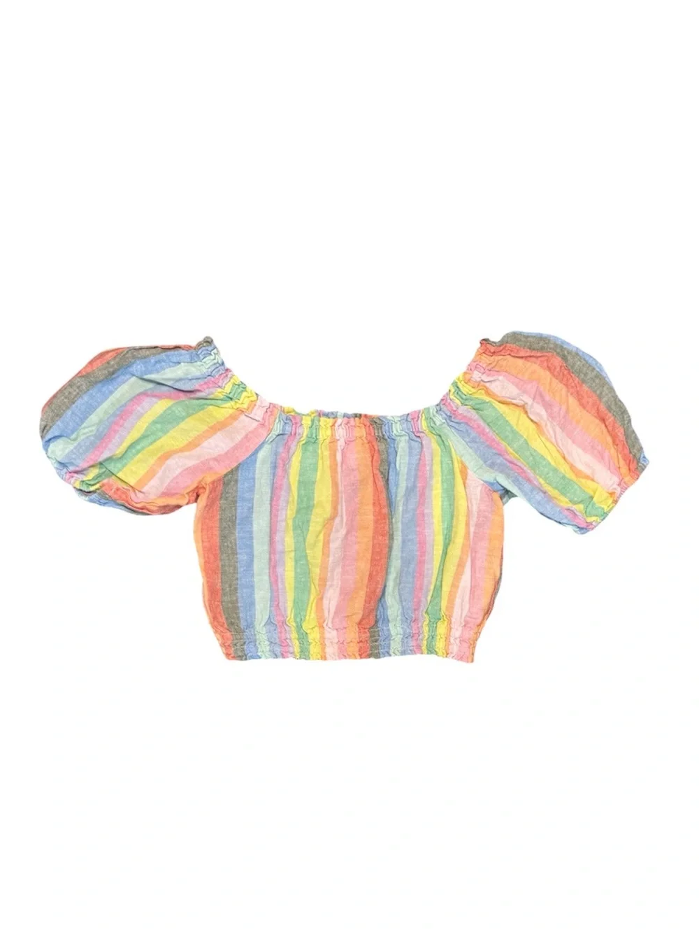 Gap Kids | Two Piece Striped Rainbow Puff-Sleeve Crop Top and Skirt Girls Medium